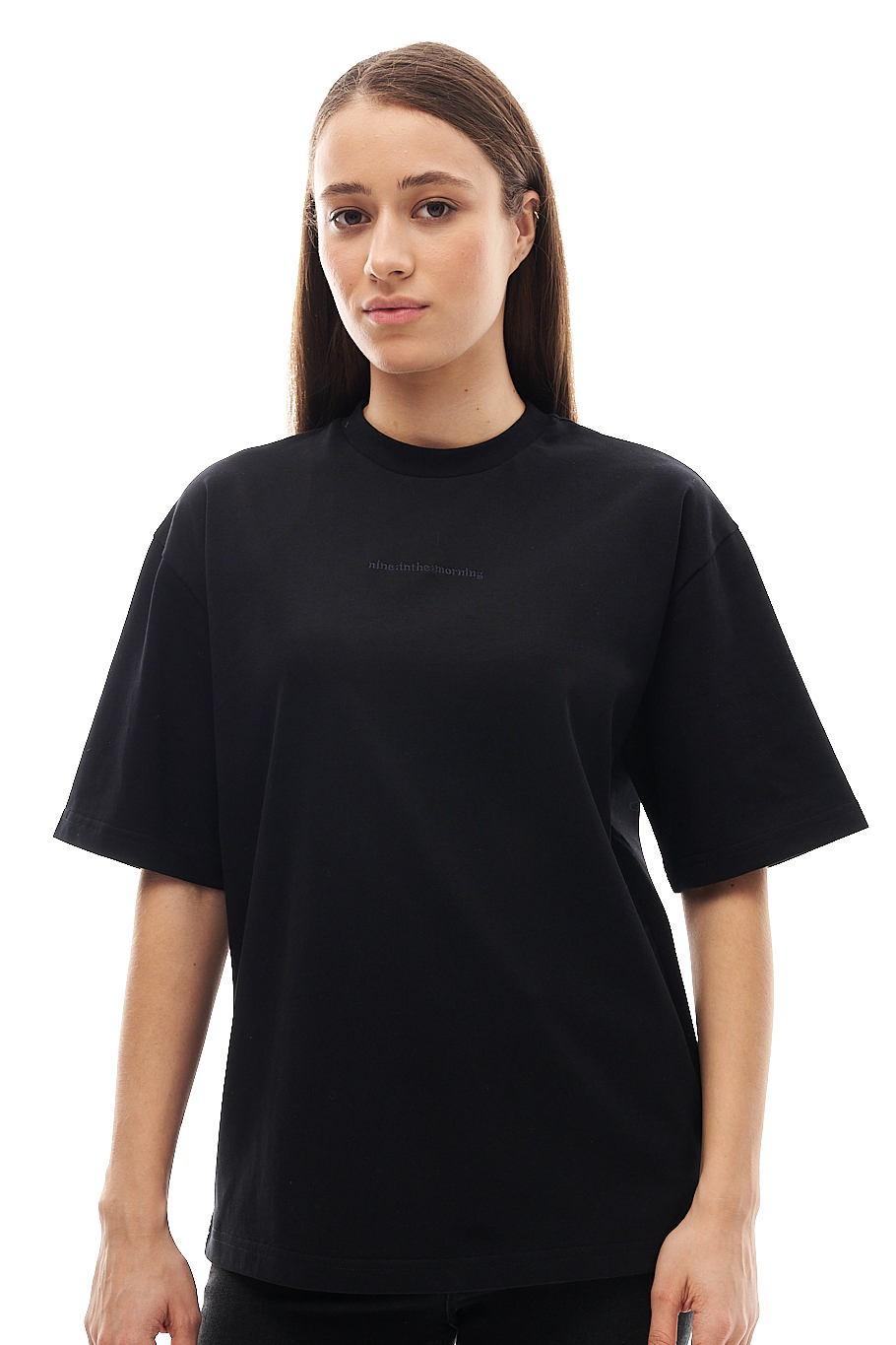 nine:inthe:morning Футболка HAILEY оверсайз кроя из зимнего хлопка с фирменной вышивкой черная