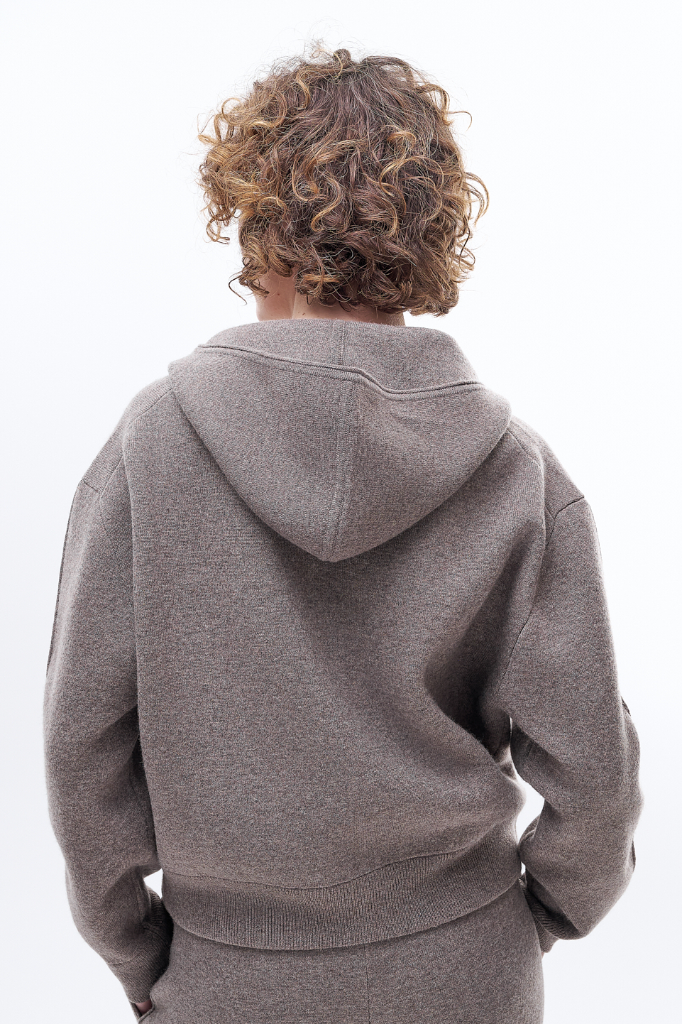 MARGAUX LONNBERG Кардиган на молнии с капюшоном из бленда кашемира и шерсти оттенка тауп