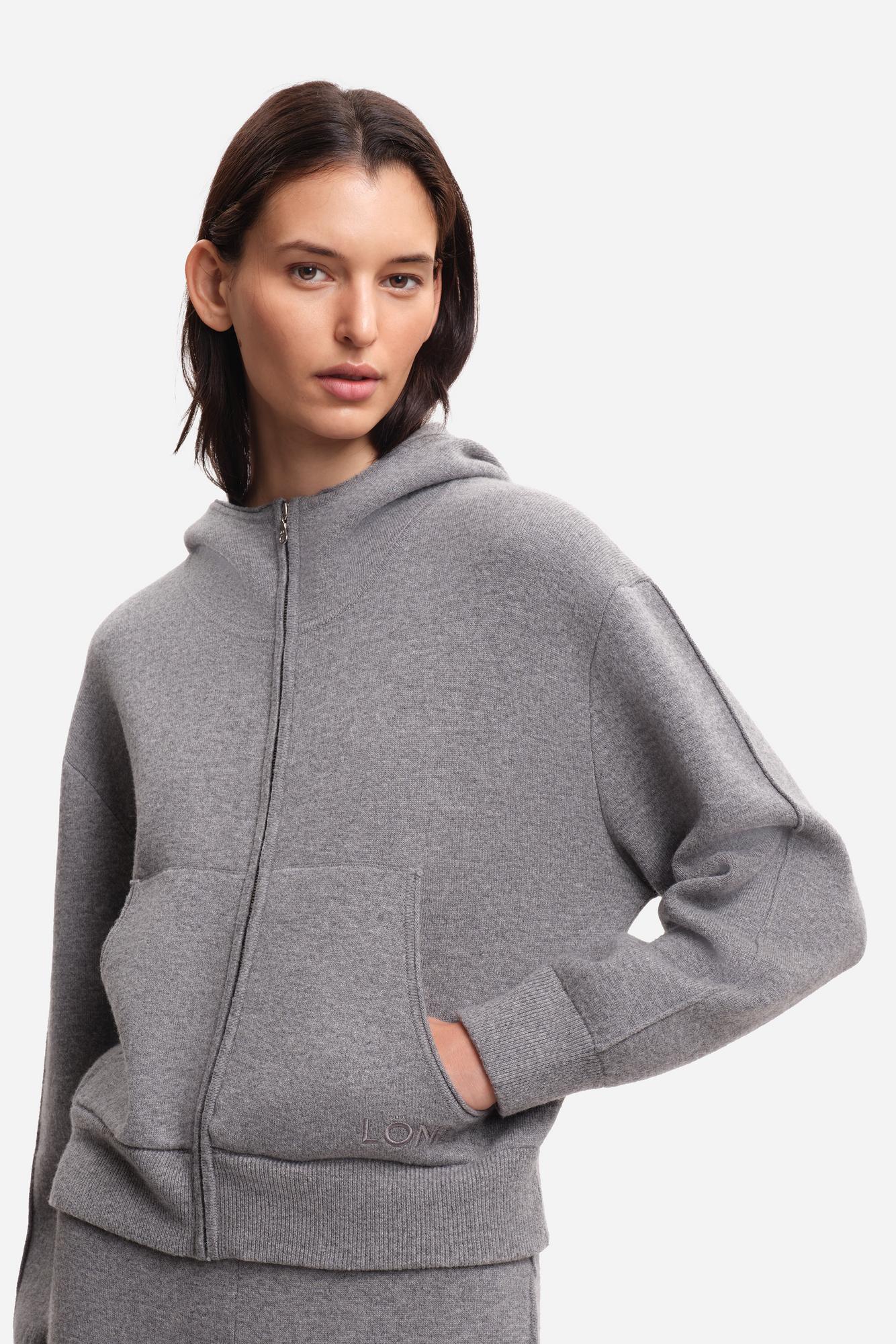 MARGAUX LONNBERG Кардиган на молнии с капюшоном из бленда кашемира и шерсти оттенка тауп