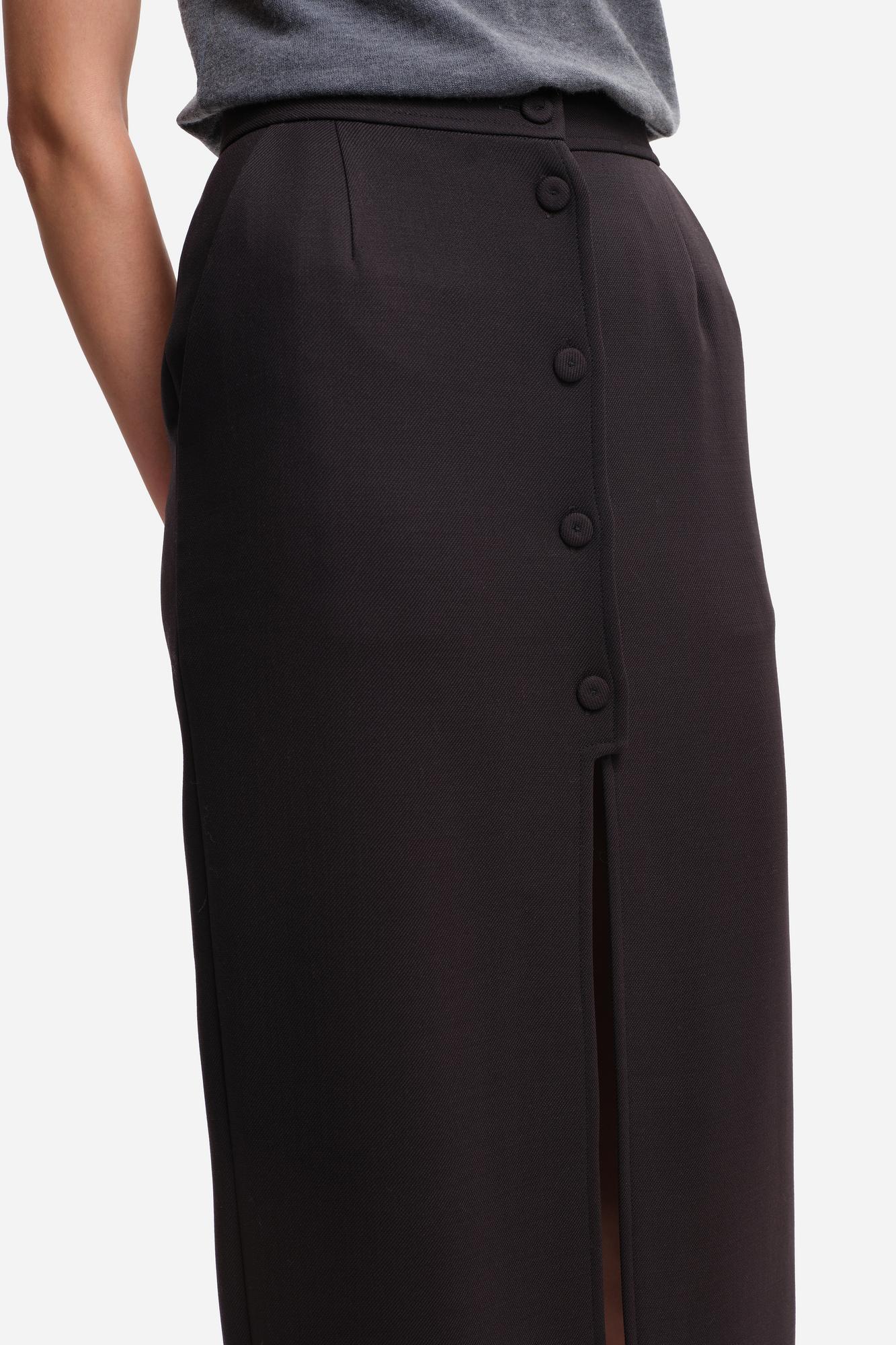 MARGAUX LONNBERG Юбка прямого кроя с застежкой на пуговицах и разрезом из костюмной шерсти оттенка изумруд