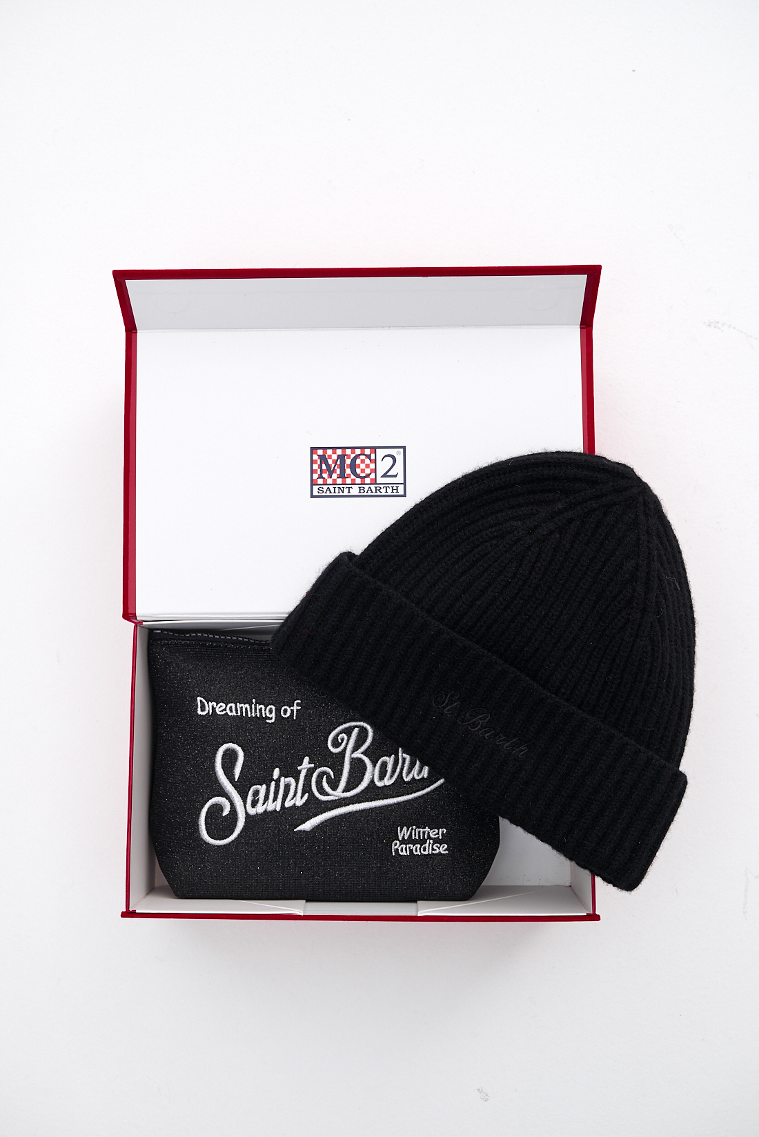 MC2 SAINT BARTH Подарочный набор: шапка-бинни черная + косметичка с люрексом Aline