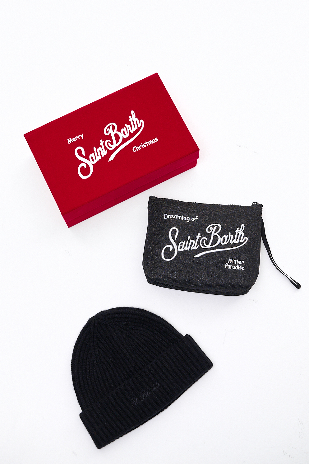 MC2 SAINT BARTH Подарочный набор: шапка-бинни черная + косметичка с люрексом Aline
