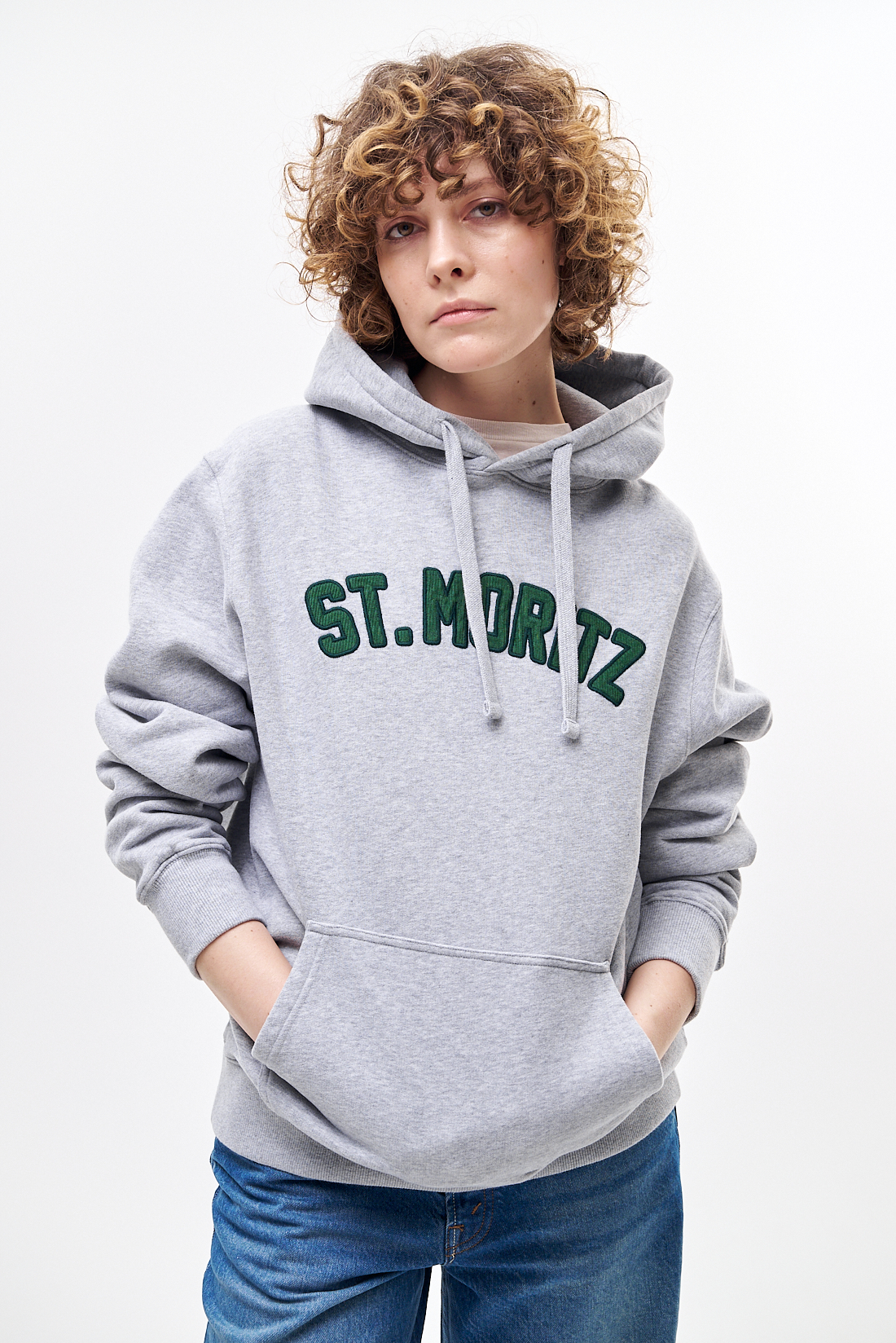 MC2 SAINT BARTH Худи из зимнего футера в оттенке серого меланжа с вельветовой аппликацией St. Moritz