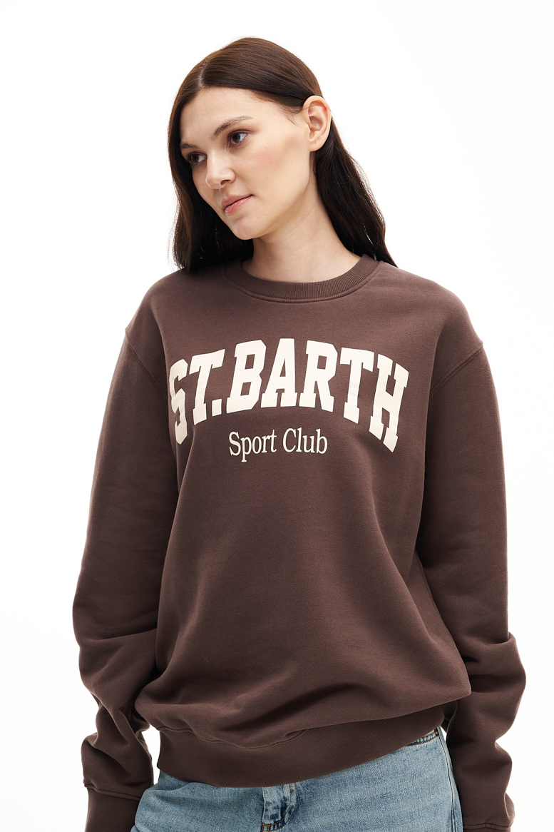 MC2 SAINT BARTH  Свитшот из зимнего футера оттенка какао с фирменным принтом