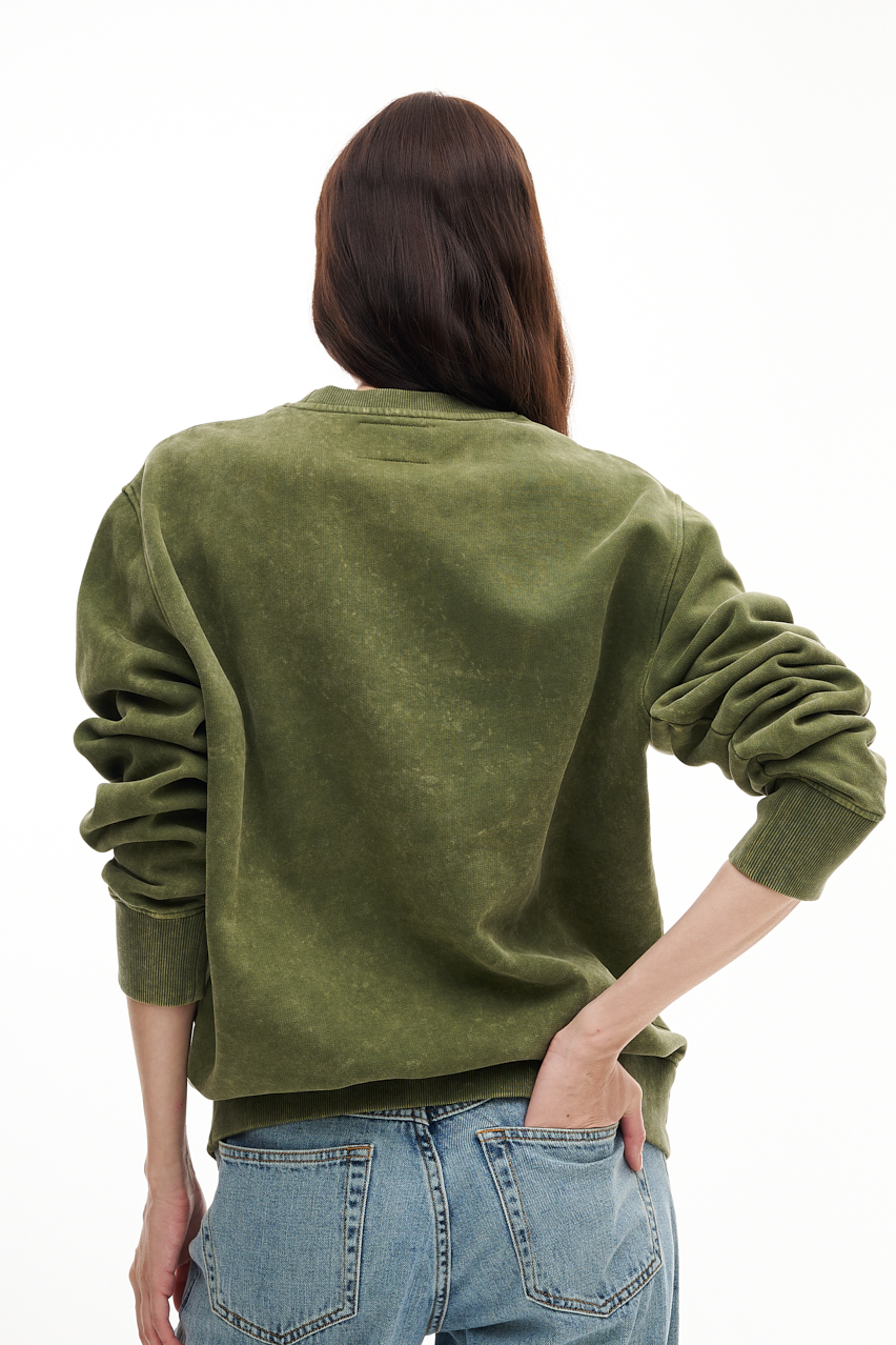 MC2 SAINT BARTH Свитшот из зимнего футера оттенка оливы с винтажным стиранным эффектом