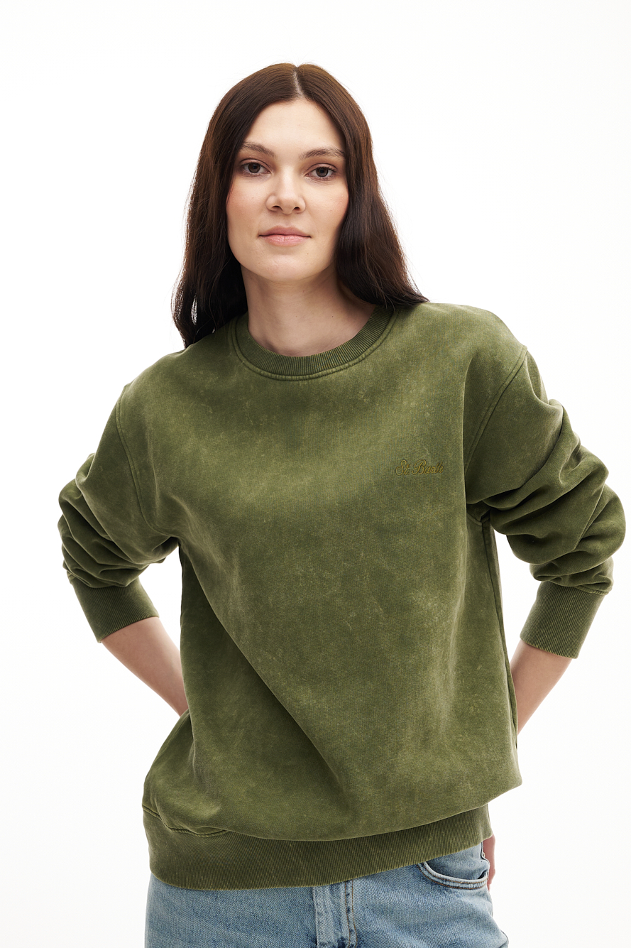 MC2 SAINT BARTH Свитшот из зимнего футера оттенка оливы с винтажным стиранным эффектом
