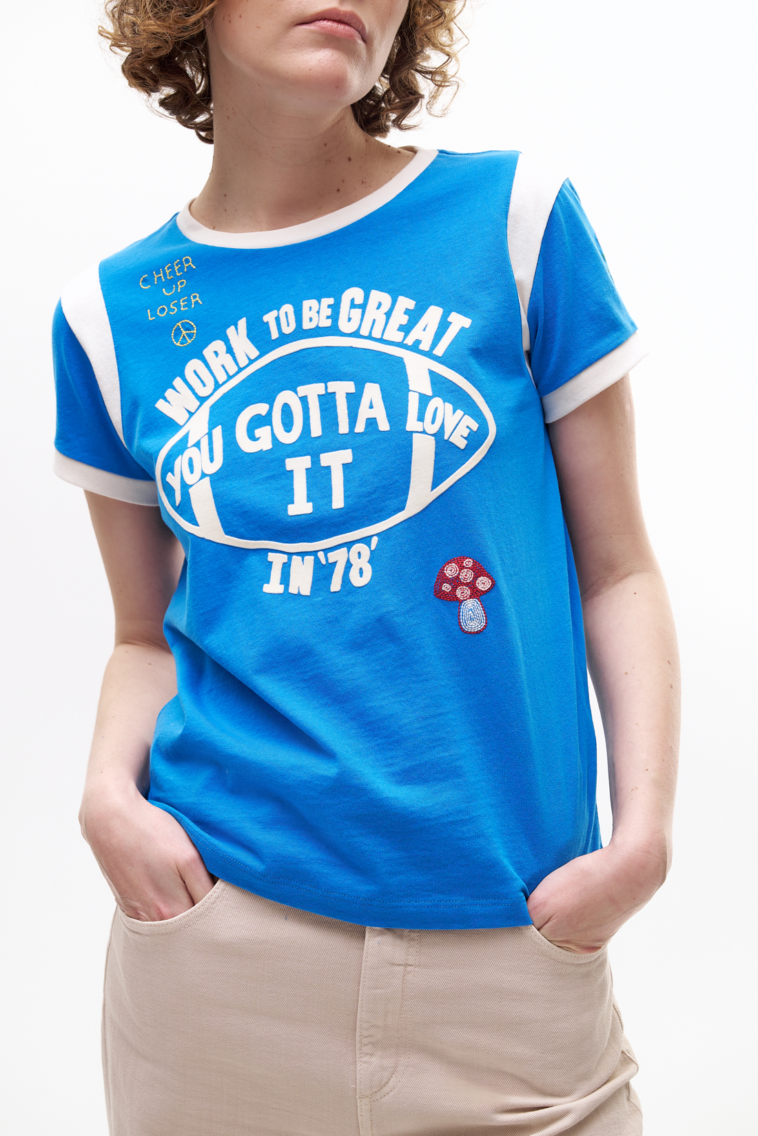 MOTHER Футболка The Boxy с принтом и вышивкой в винтажном стиле