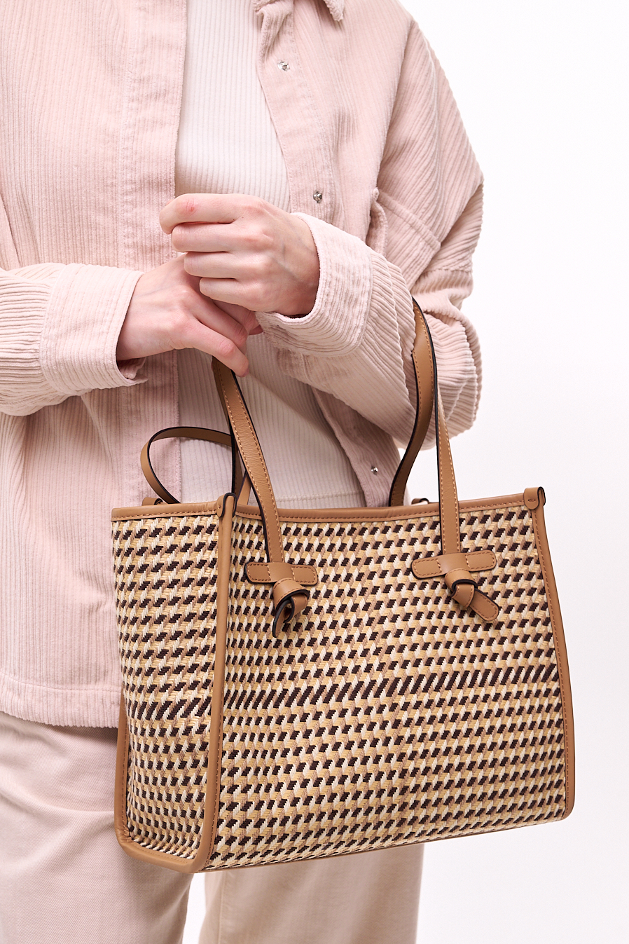 GIANNI CHIARINI Сумка-тоут Marcella 32 Mosaic из жаккардового хлопка в шоколадных тонах