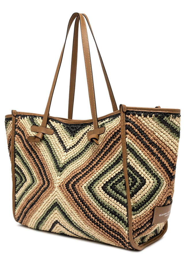 GIANNI CHIARINI Сумка-тоут Marcella Essaouira из марокканской рафии с оригинальным этническим узором