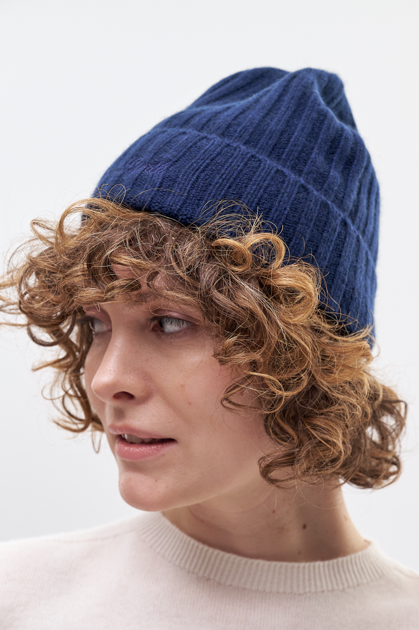 MC2 SAINT BARTH Шапка с широким отворотом из 100% премиального кашемира в оттенка navy blue