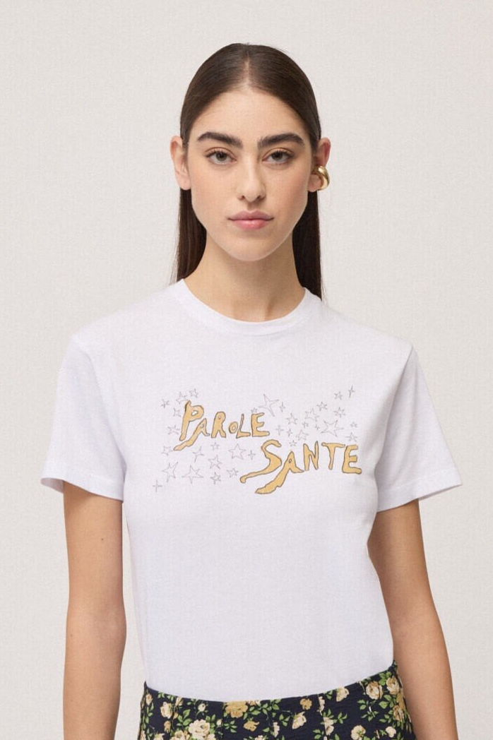 OTTOD'AME  Футболка прямого кроя из натурального хлопка с принтом «Parole sante»