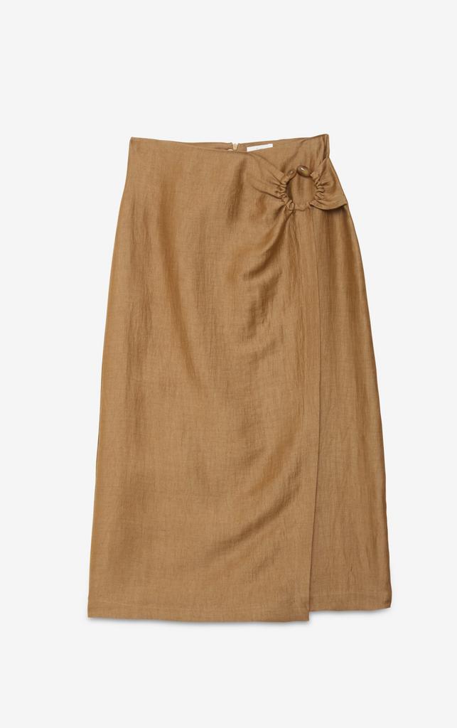 OTTOD'AME Юбка на запáх из органического льна оттенка кэмел с декоративной брошью