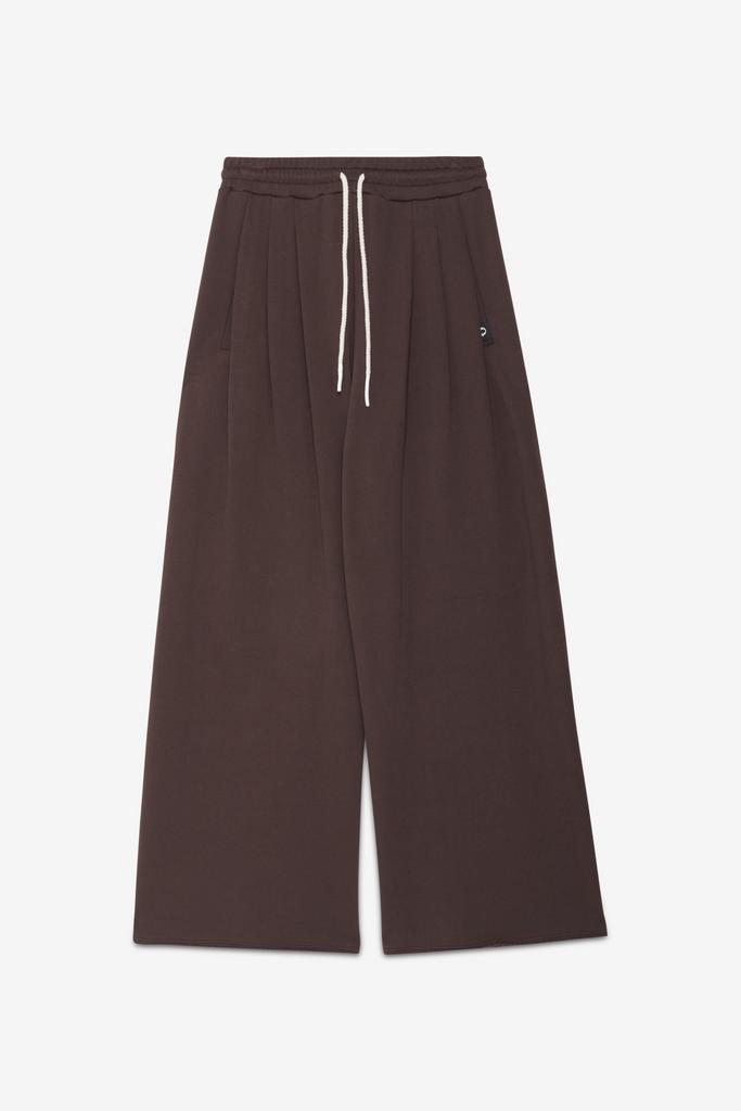 OTTOD'AME Брюки-палаццо на мягком поясе со шнурком из футера оттенка шоколада