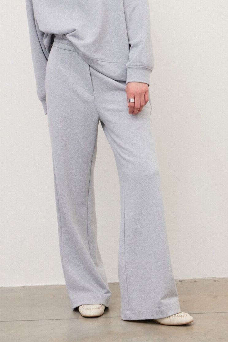 OTTOD'AME Брюки-палаццо на мягком поясе со шнурком из футера в оттенке серого меланжа