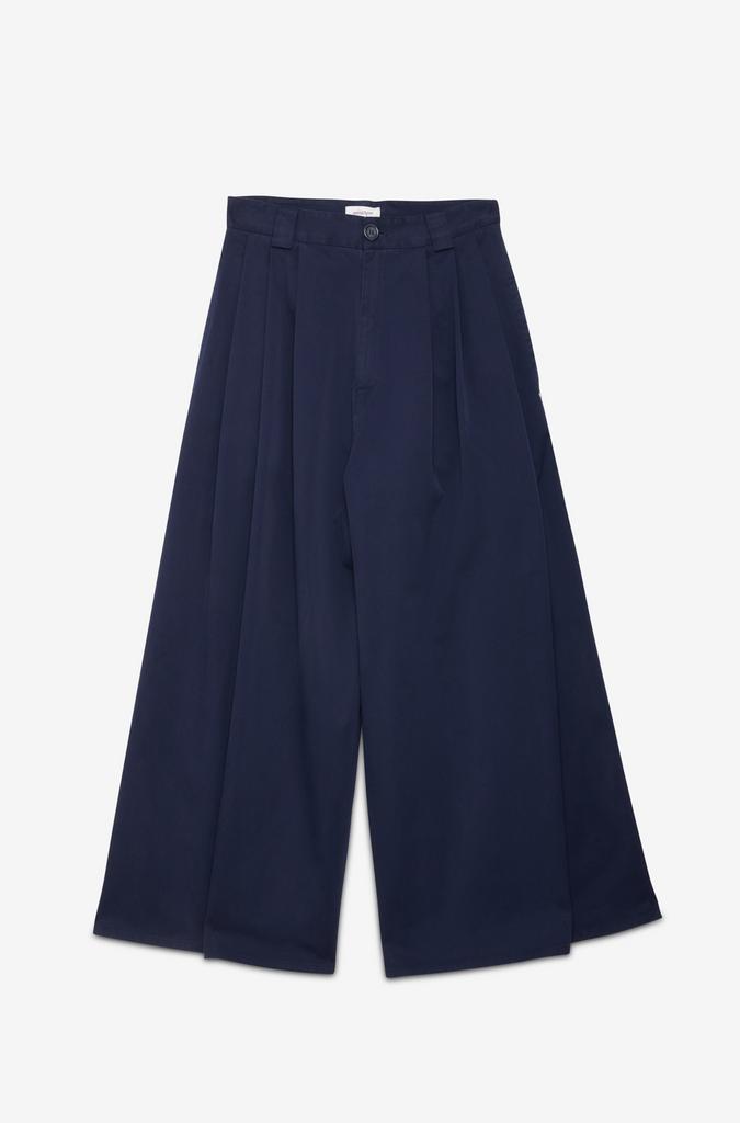 OTTOD'AME Брюки широкого кроя с защипами из хлопка оттенка navy blue