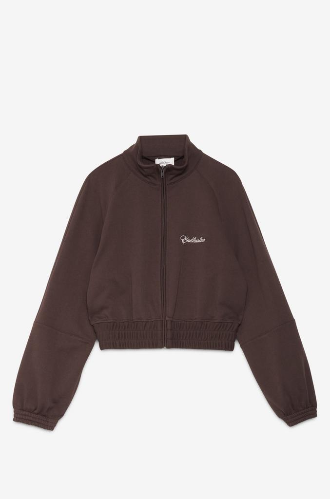 OTTOD'AME  Толстовка-кроп на молнии из хлопка оттенка шоколада