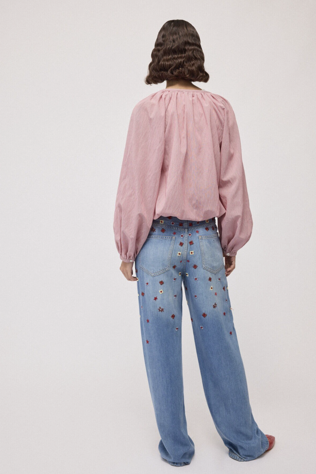 OTTOD'AME Рубашка с рукавами-буфами и кулиской по низу из воздушного хлопка с рисунком в полоску