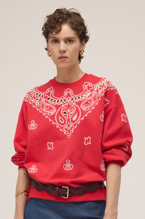 OTTOD'AME  Свитшот из футера со вставками с вышивкой Ришелье