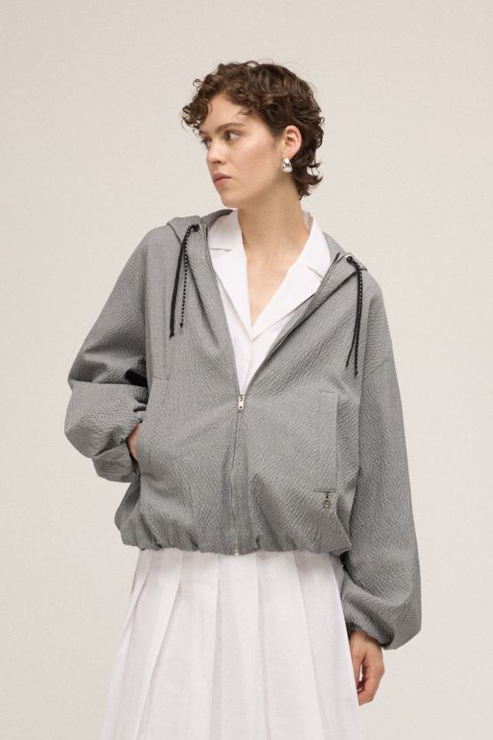 OTTOD'AME Бомбер из хлопка с рисунком в монохромную клетку Vichy