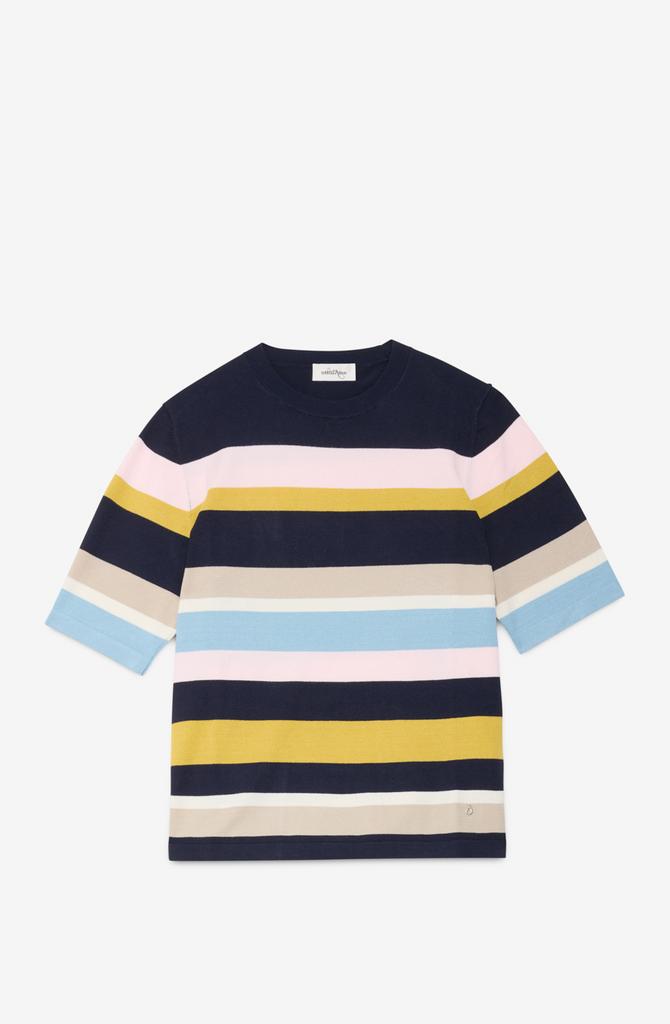 OTTOD'AME  Пуловер с коротким рукавом из вискозы в полоску мультиколор