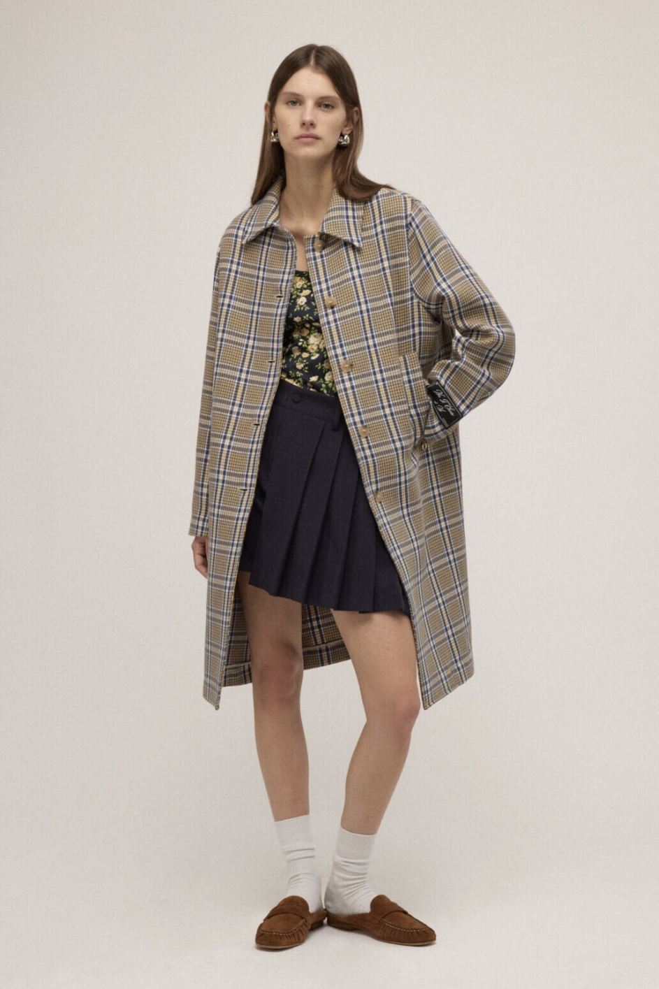 OTTOD'AME Пальто из жаккардового хлопка тартан с рисунком в пастельную клетку