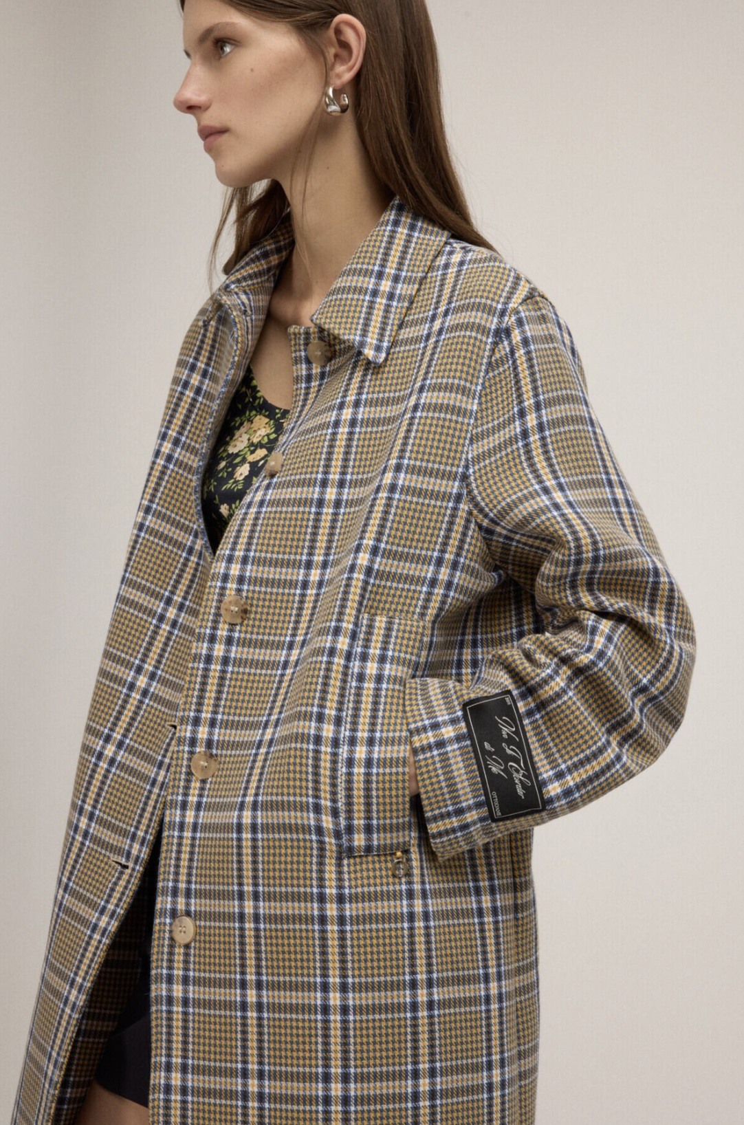 OTTOD'AME Пальто из жаккардового хлопка тартан с рисунком в пастельную клетку