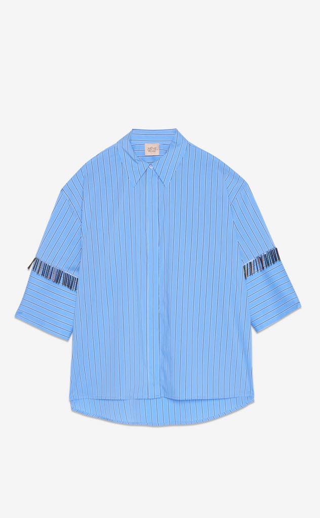 MEME ROAD Рубашка оверсайз с рисунком в полоску и декоративной бахромой из стекляруса