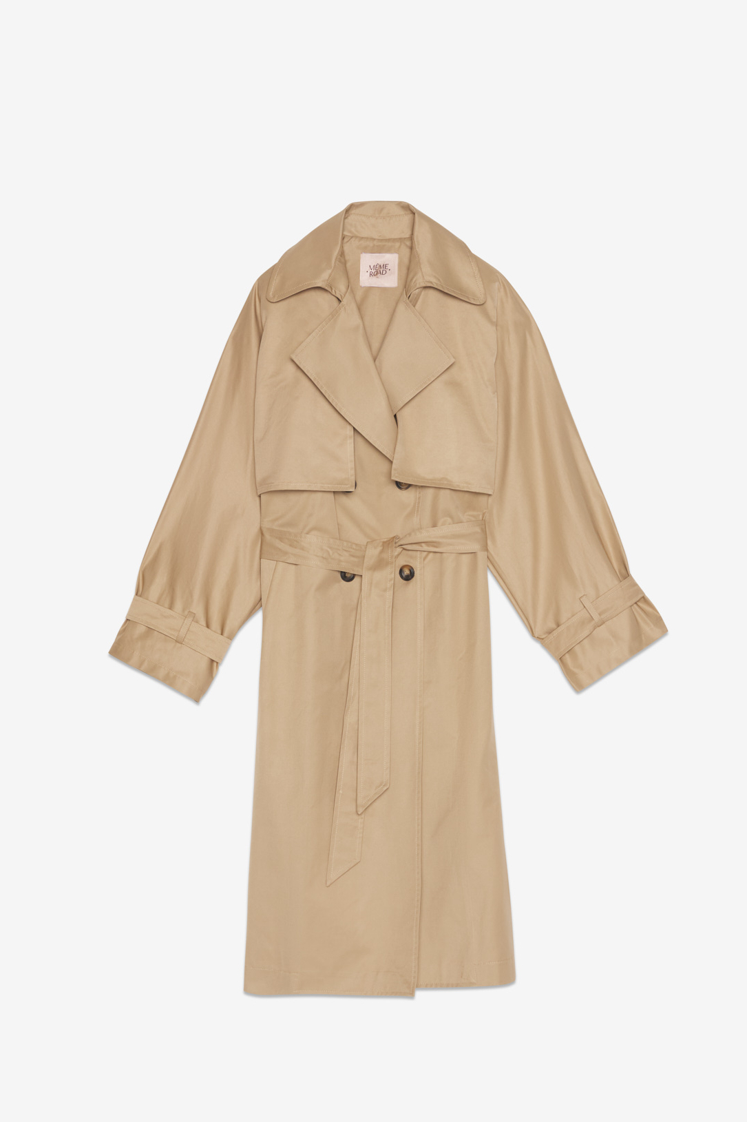 MEME ROAD Тренчкот-трансформер длины миди из габардина песочного оттенка