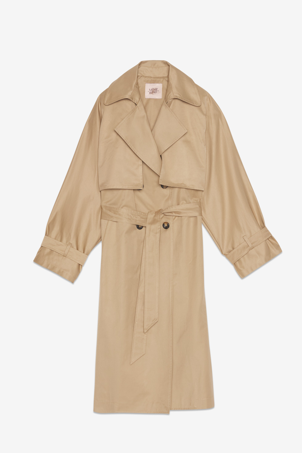 MEME ROAD Тренчкот-трансформер длины миди из габардина песочного оттенка