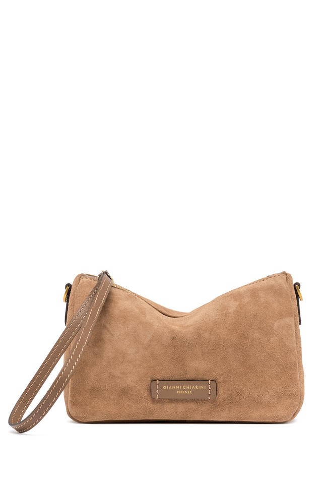 GIANNI CHIARINI Пауч NORA из бархатистой замши песочного оттенка