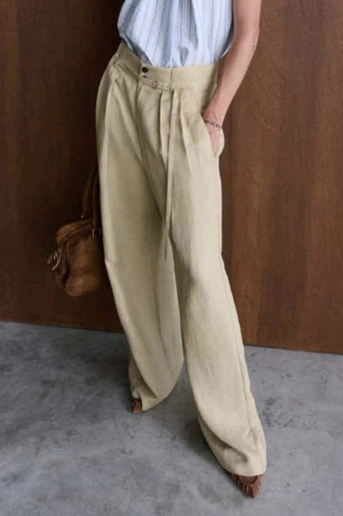 TELA Брюки FLAVIO из бленда льна и вискозы оттенка кунжута