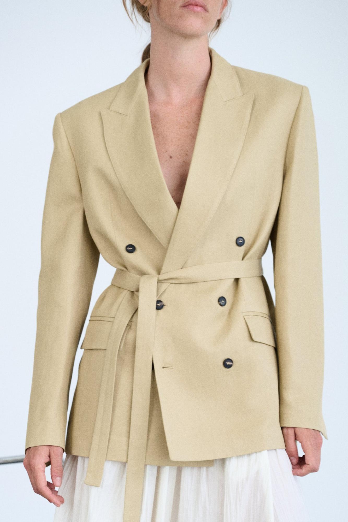 TELA Жакет двубортный FROST из бленда льна и вискозы оттенка кунжута