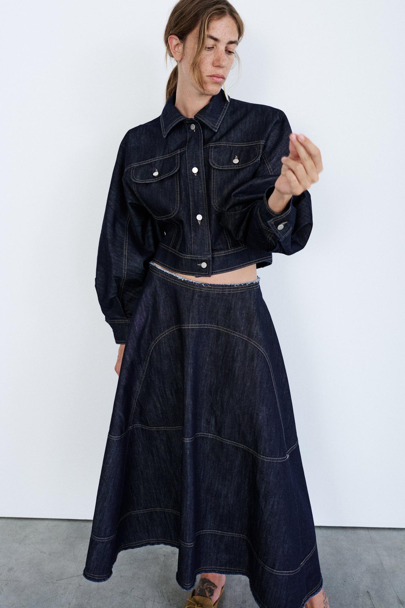 TELA Юбка LIME с фигурными рельефами из органического денима с контрастной отстрочкой