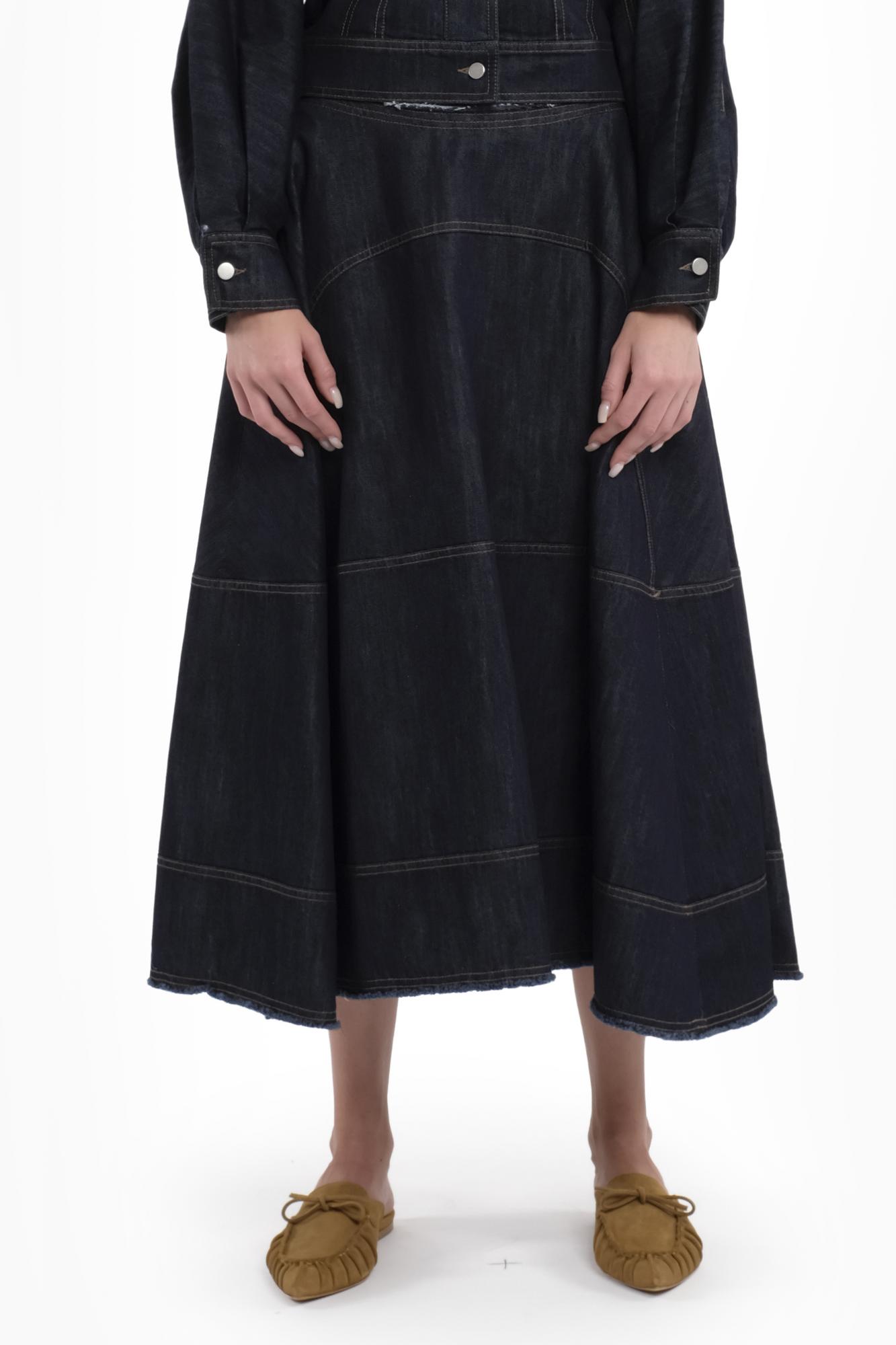 TELA Юбка LIME с фигурными рельефами из органического денима с контрастной отстрочкой