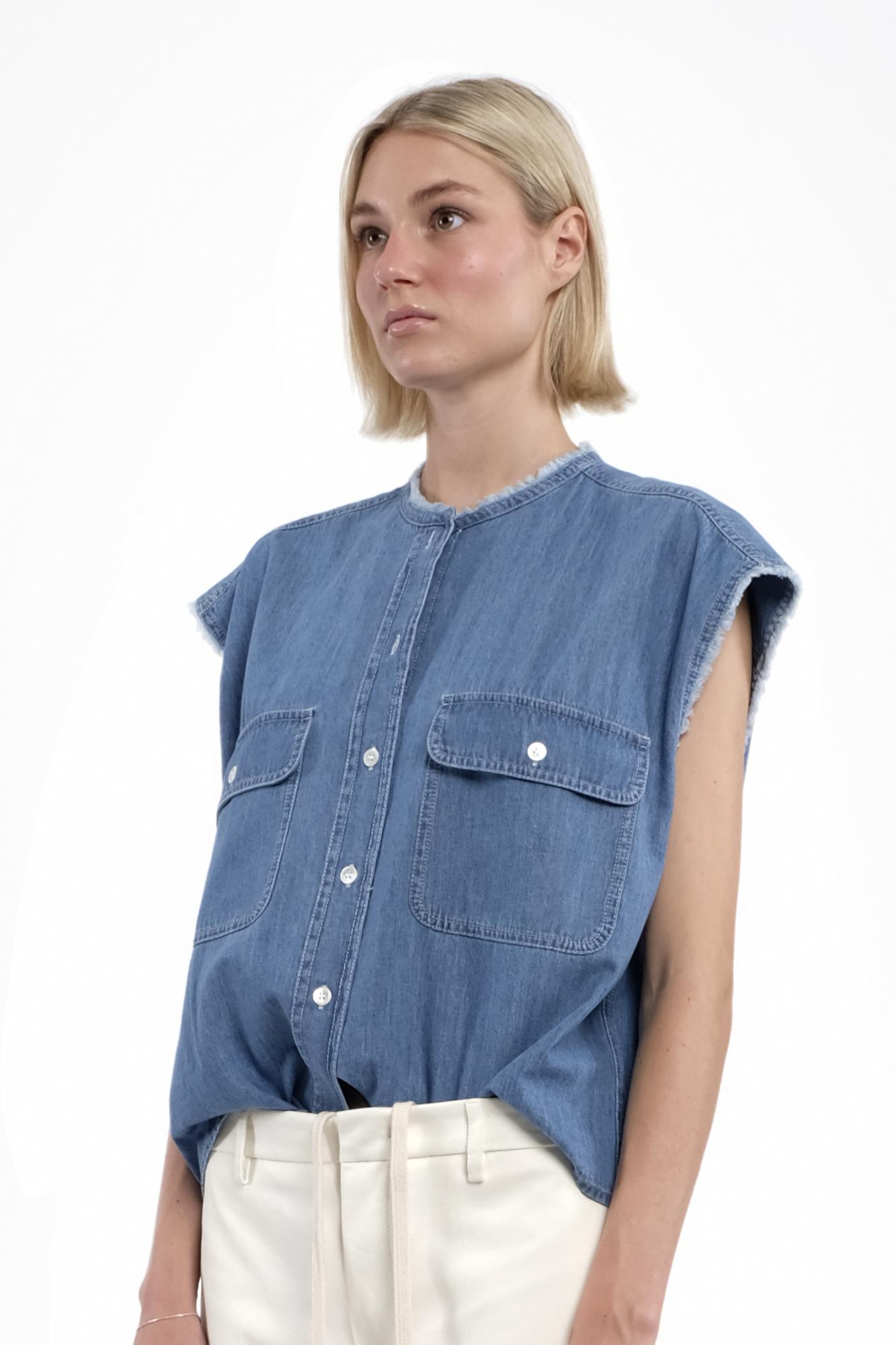 TELA Жилет SAMBA с накладными карманами из облегченного летнего денима