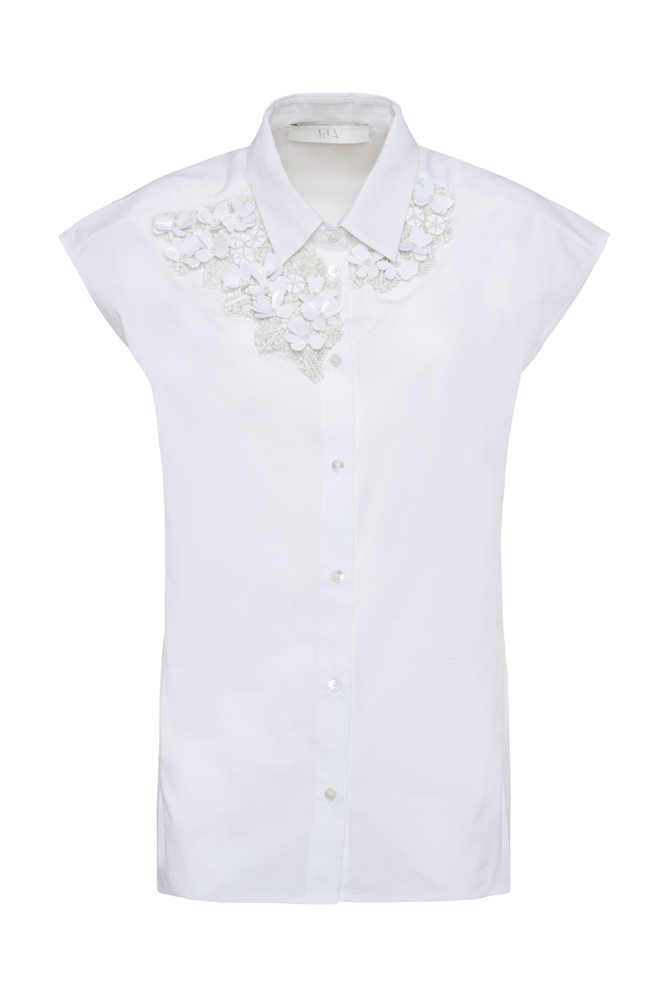 TELA Рубашка PURA из белоснежного поплина с цветочной вышивкой бисером и пайетками