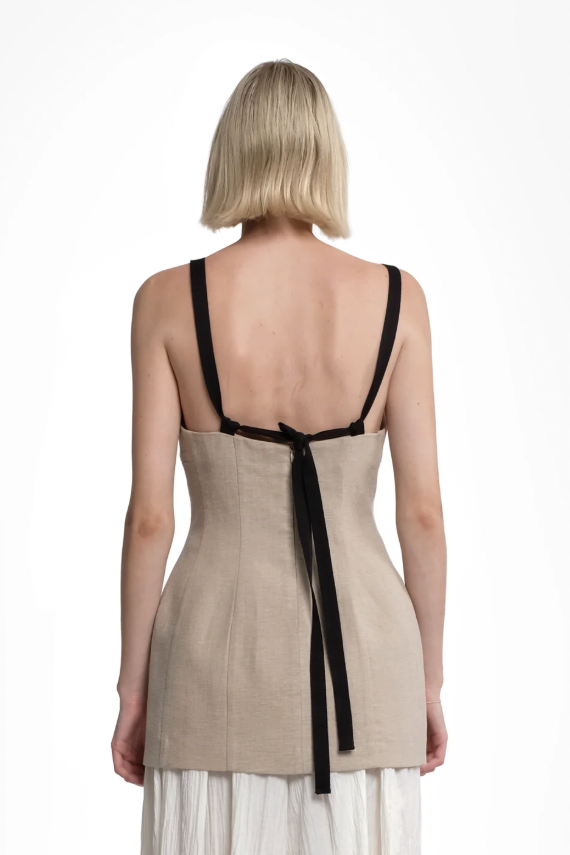 TELA Топ CORAL корсетного кроя из фактурного льна и хлопком с контрастными бретелями