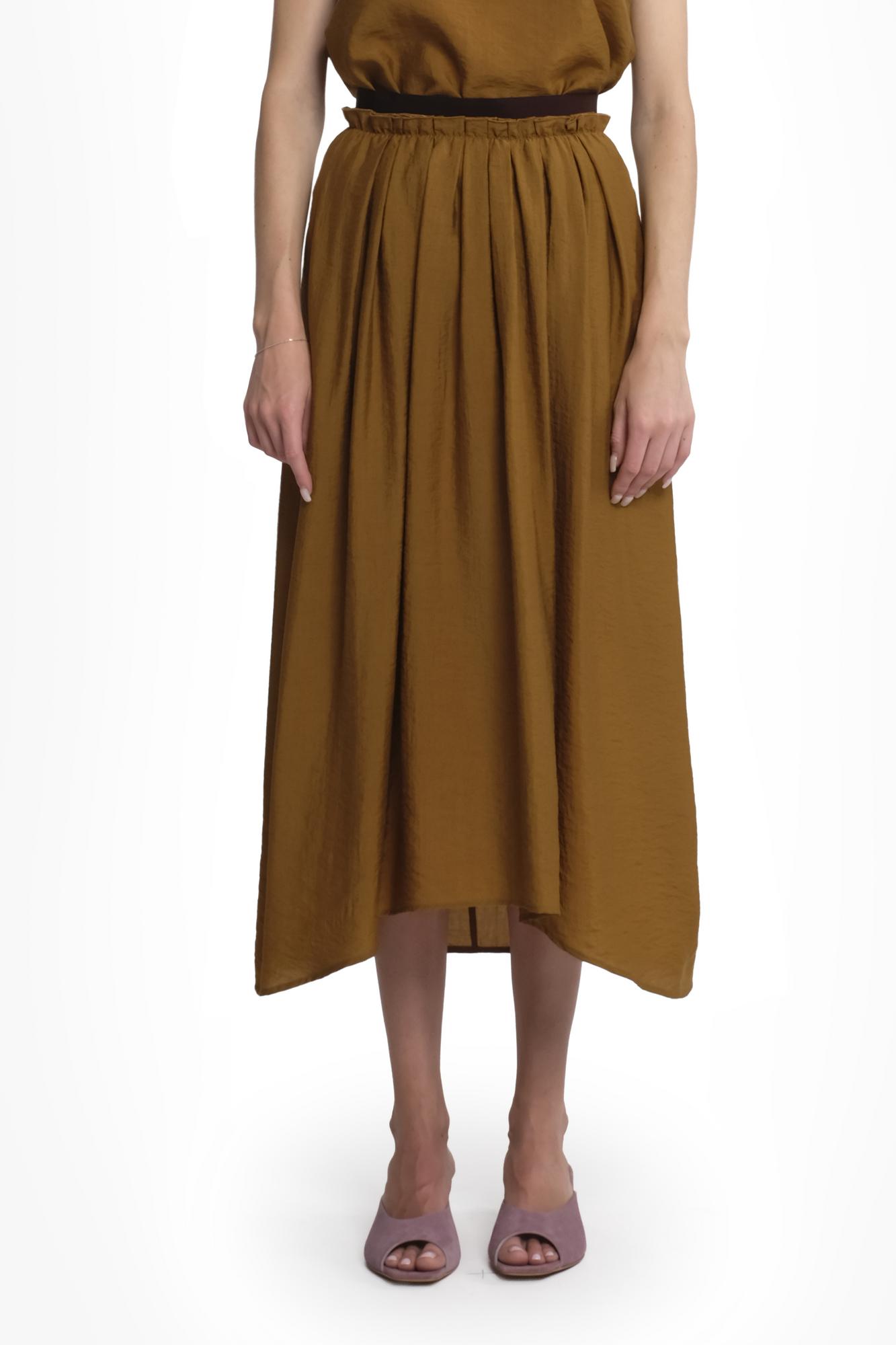 TELA Юбка LEDA длины макси с мягкими складами из поплина оттенка терракоты