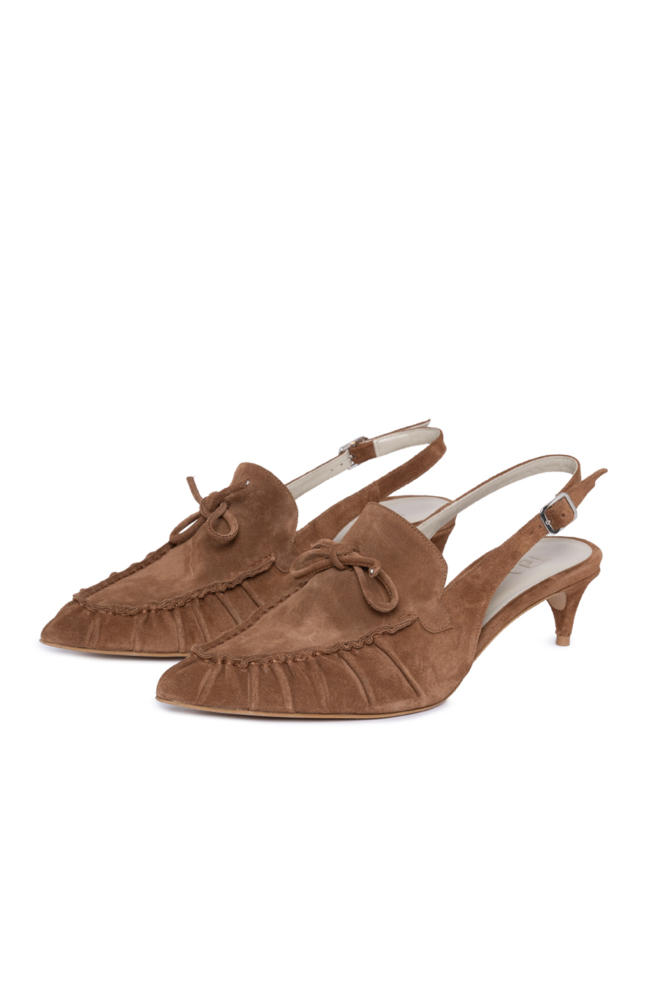 TELA Туфли слингбэки VILMA с мягкой драпировкой по мысу из натуральной замши оттенка бисквит