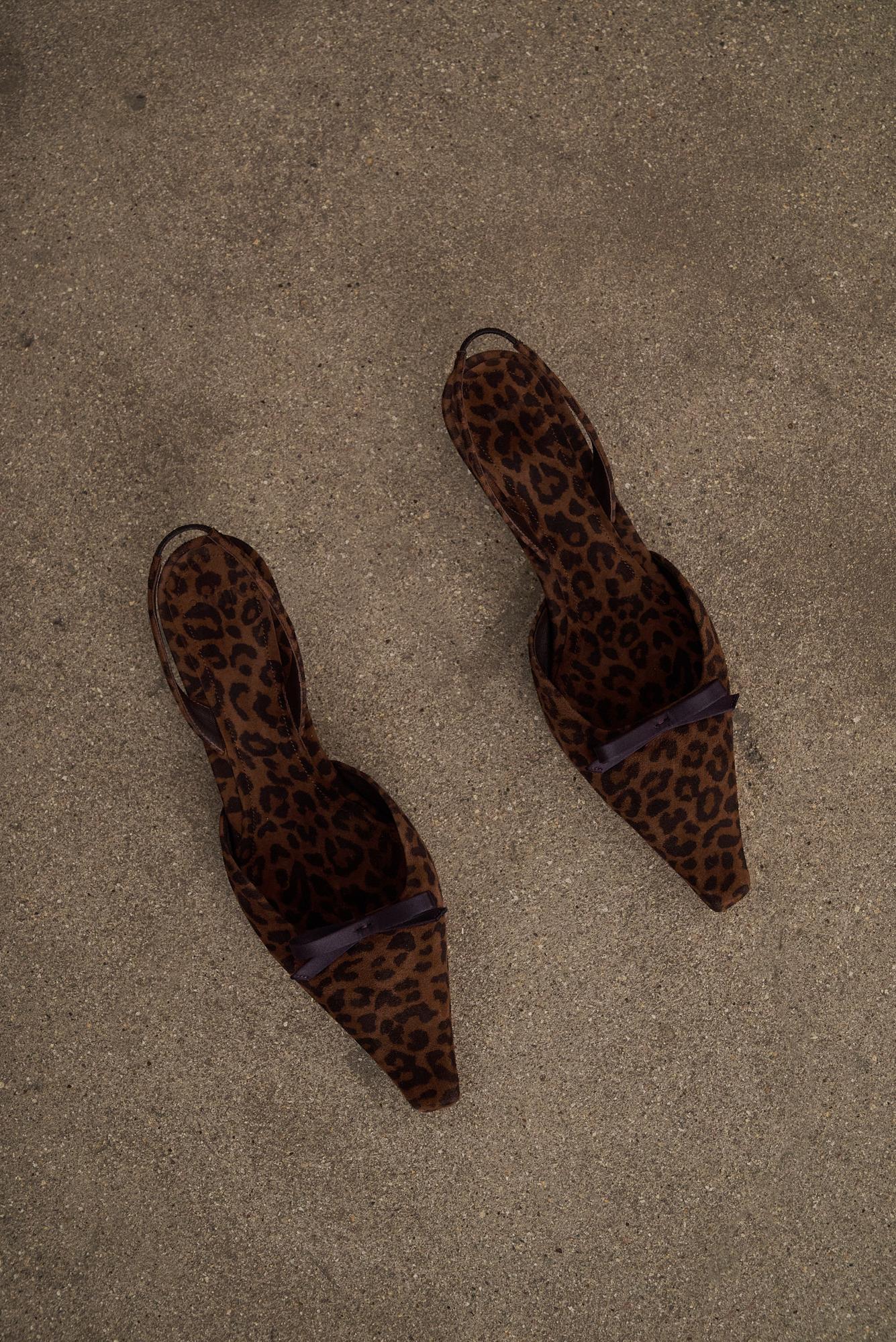 3JUIN Туфли-слингбэки PRETTY из замши с лео-принтом и элегантным плоским бантом