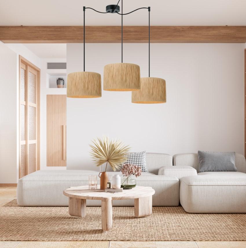 Светильник-паук  с абажурами из рафии