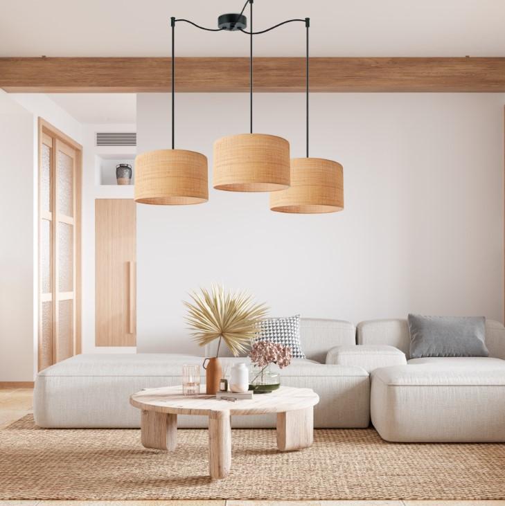 Светильник-паук  с абажурами из полотна рафии