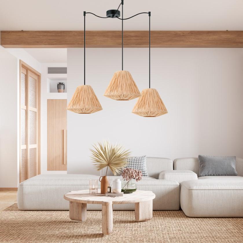 Светильник-паук  с  абажурами из рафии 2