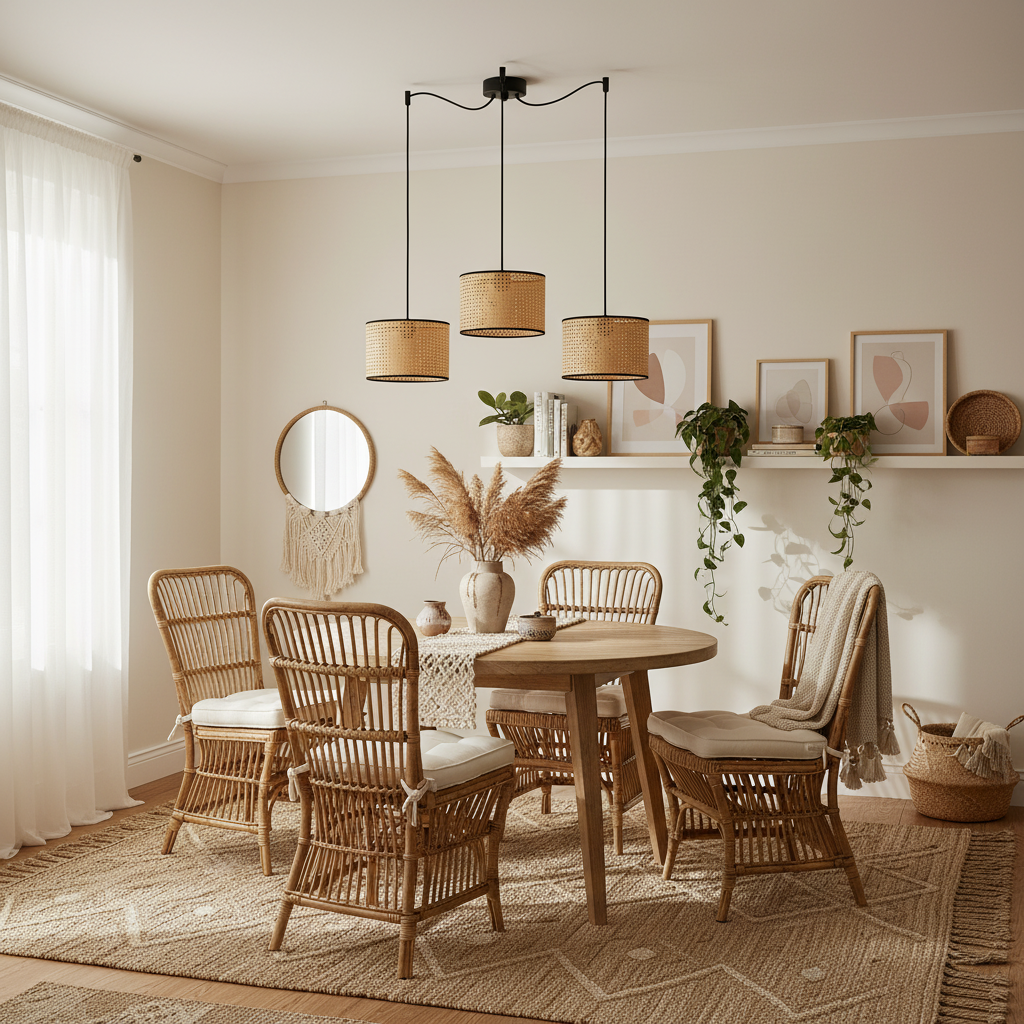 Светильник-паук  с абажурами из искусственного ротанга