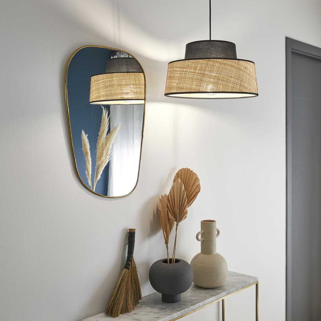 Светильник подвесной с абажуром из хлопка и  полотна рафии HL4022