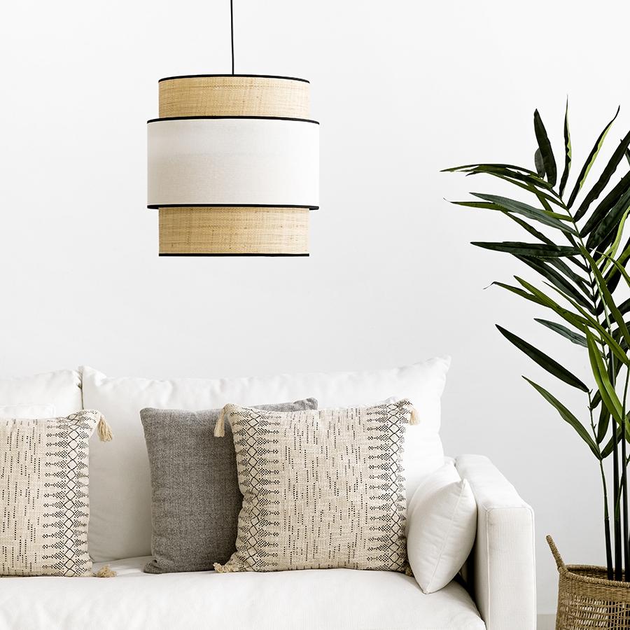 Светильник подвесной с абажуром из хлопка и  полотна рафии HL4040