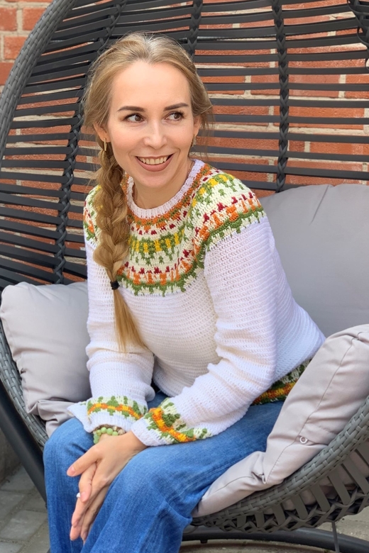 Жаккард крючком Вязаный джемпер Далия