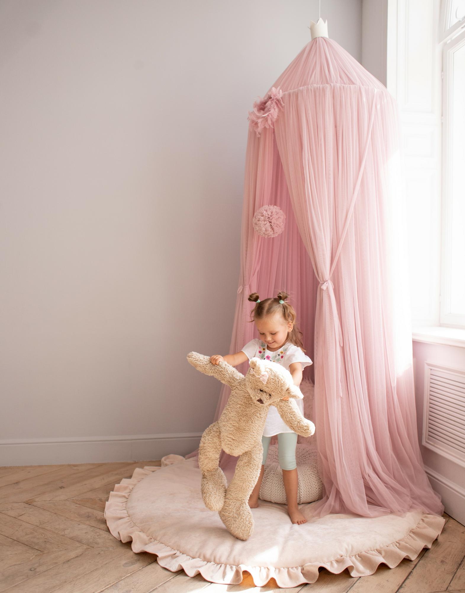 Балдахин Фатиновый Пышный с помпоном розовый