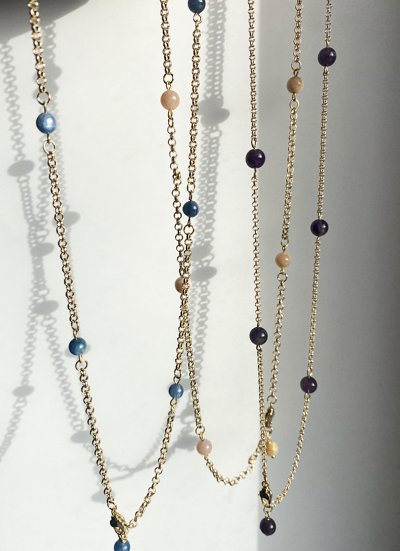 Колье-Галстук с натуральными камнями 6мм