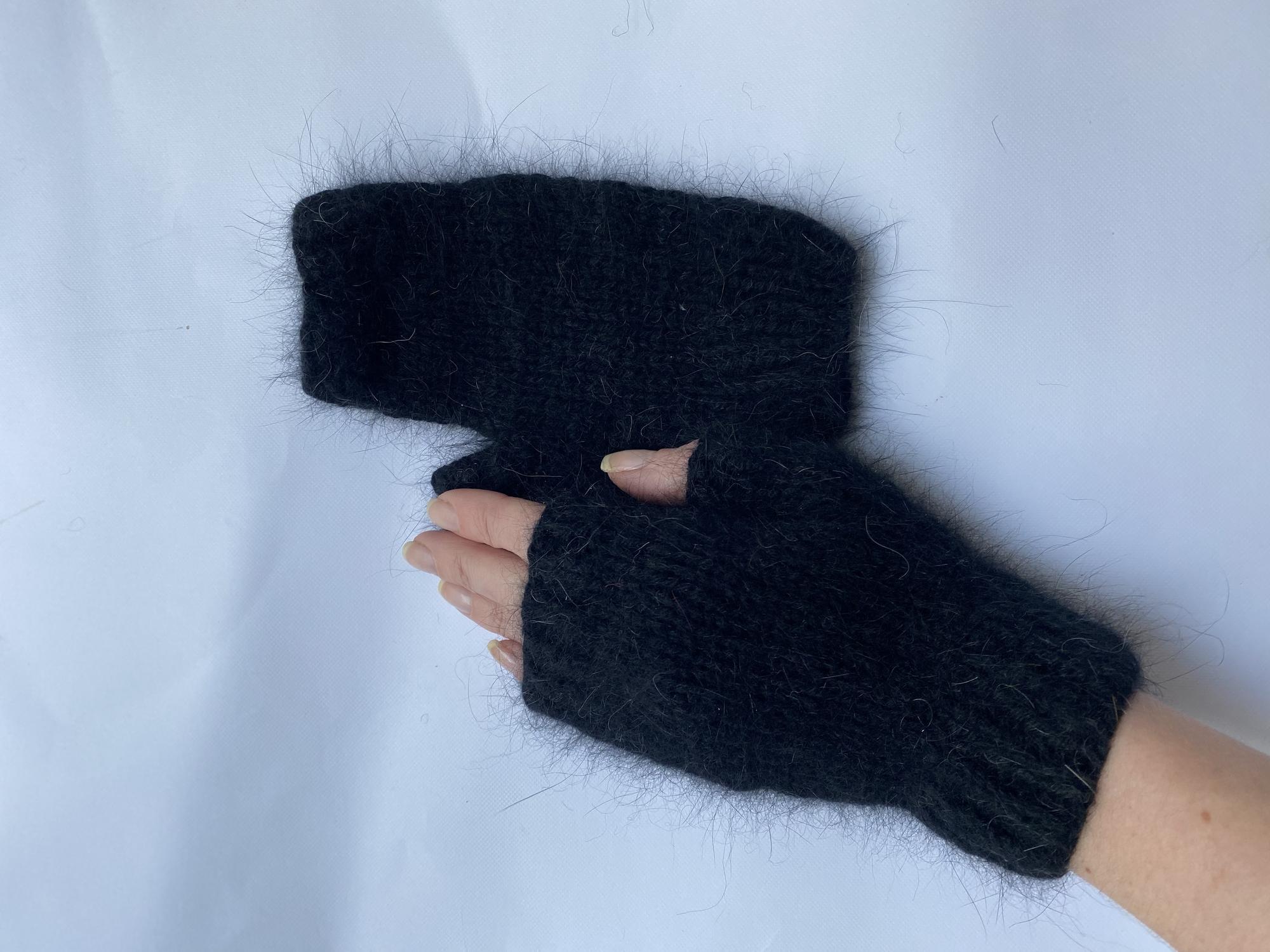 Митенки из пуха норки черные